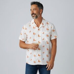 28 Palms Flamingo Button Down Shirt Large White Tropical